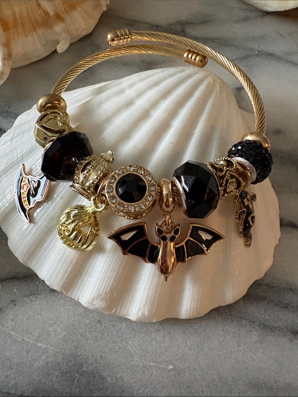 Gold and Black Charm Cable Bracelets - Women Jewelry